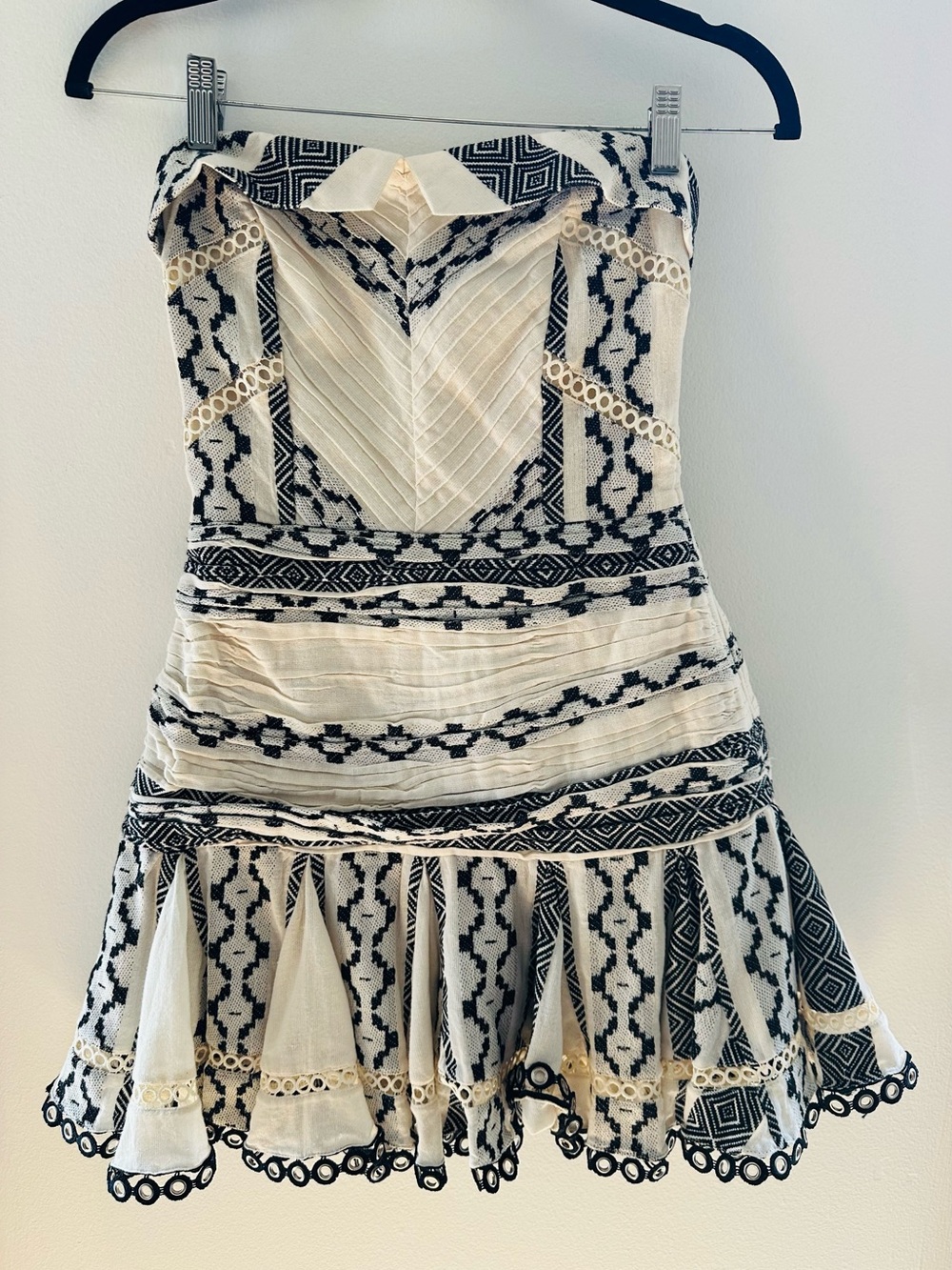 Hemant & Nandita Strapless Black & Cream
 Patterned Fit-and-Flare Mini Dress